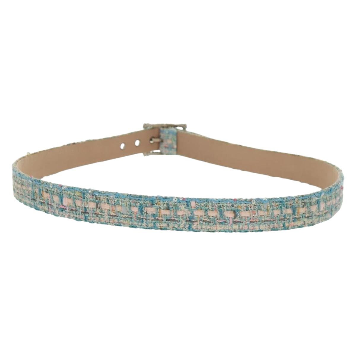 CHANEL Multi-color Wide Width Tweed Belt Chanel Multicoloured Tweed Belt Size 80 cm Silver Logo main image 2
