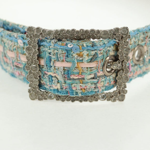 CHANEL Belt tweed Light Blue CC Auth 156372V