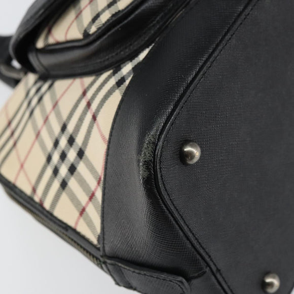BURBERRY Nova Check Hand Bag Canvas Beige Silver Auth 156374