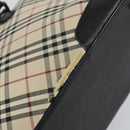 BURBERRY Nova Check Hand Bag Canvas Beige Silver Auth 156374-9