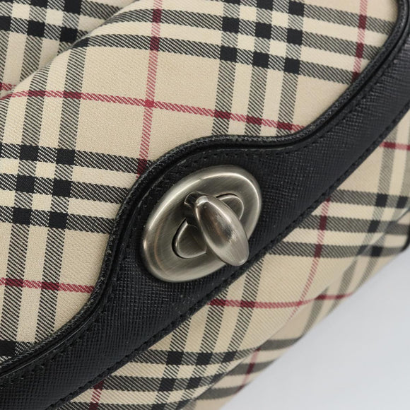BURBERRY Nova Check Hand Bag Canvas Beige Silver Auth 156374