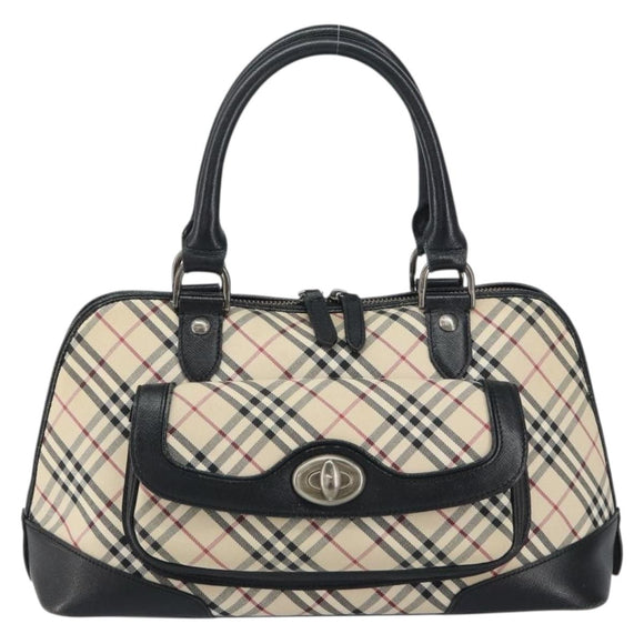 BURBERRY Nova Check Hand Bag Canvas Beige Silver Auth 156374