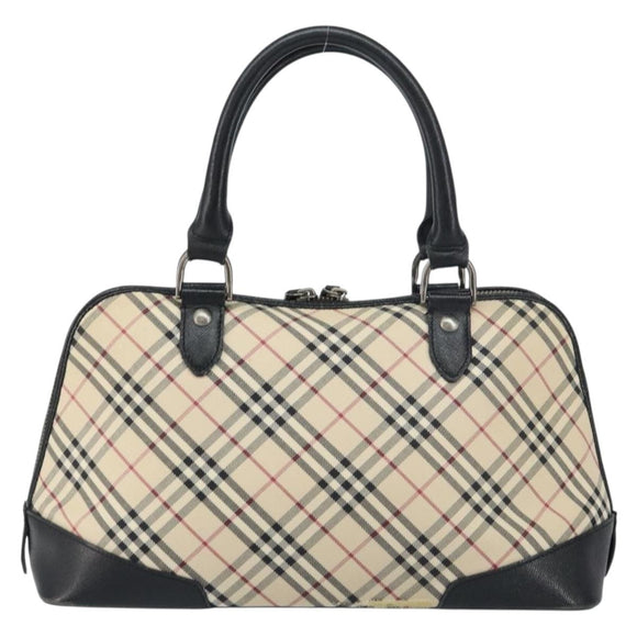 BURBERRY Nova Check Hand Bag Canvas Beige Silver Auth 156374
