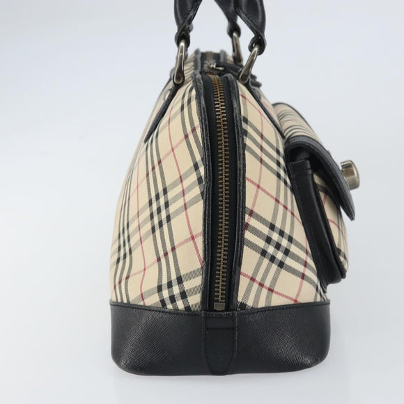 BURBERRY Nova Check Hand Bag Canvas Beige Silver Auth 156374
