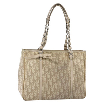 Christian Dior Trotter Canvas Romantic Hand Bag PVC Beige Silver Auth 156376