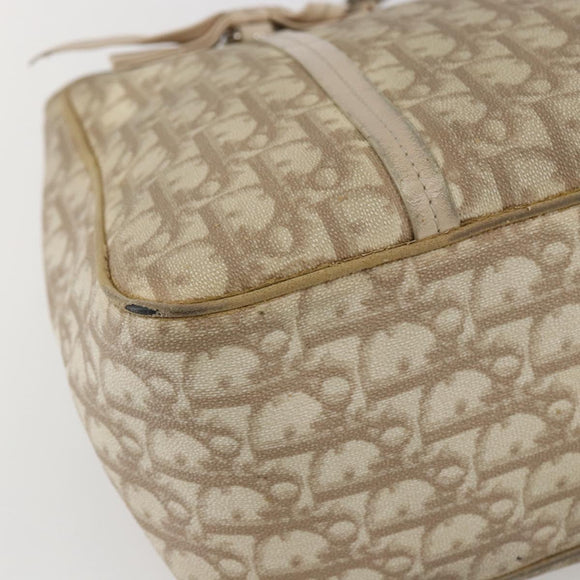 Christian Dior Trotter Canvas Romantic Hand Bag PVC Beige Silver Auth 156376