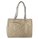 Christian Dior Trotter Canvas Romantic Hand Bag PVC Beige Silver Auth 156376-2