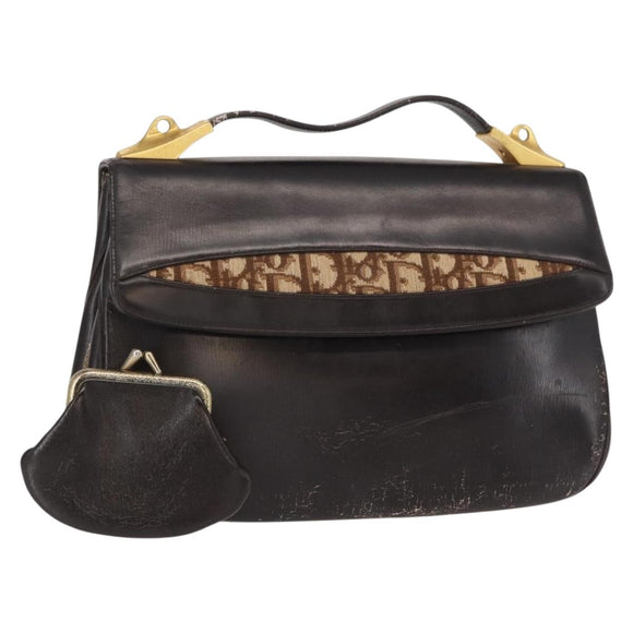 Christian Dior Trotter Canvas Hand Bag Leather Brown Gold Auth 156377