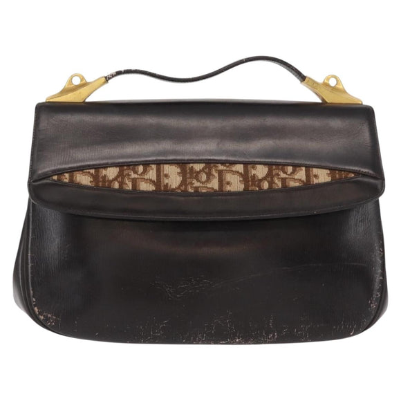 Christian Dior Trotter Canvas Hand Bag Leather Brown Gold Auth 156377