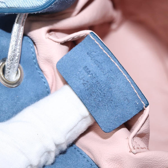 Salvatore Ferragamo Vala Backpack Denim 2way Blue Silver Auth 156378