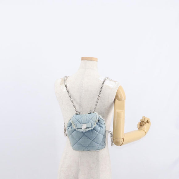 Salvatore Ferragamo Vala Backpack Denim 2way Blue Silver Auth 156378