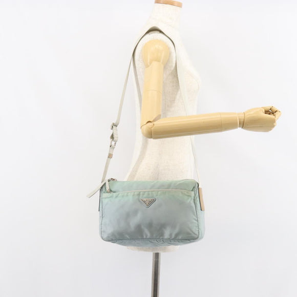 PRADA Shoulder Bag Nylon Green Silver Auth 156380