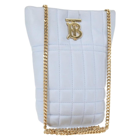 BURBERRY Chain Shoulder Bag Leather Blue Gold Auth 156382