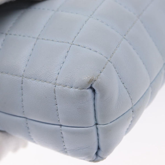 BURBERRY Chain Shoulder Bag Leather Blue Gold Auth 156382