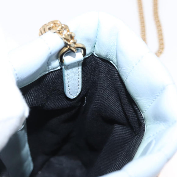 BURBERRY Chain Shoulder Bag Leather Blue Gold Auth 156382