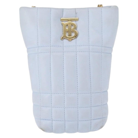 BURBERRY Chain Shoulder Bag Leather Blue Gold Auth 156382