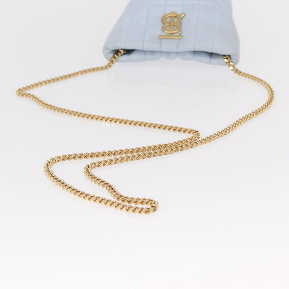 BURBERRY Chain Shoulder Bag Leather Blue Gold Auth 156382