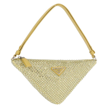 PRADA Shoulder Bag Satin Yellow Silver Auth 156383SM