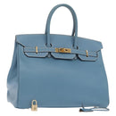 HERMES Birkin 35 Hand Bag Epsom Embossed Light Blue Gold Auth 156385SM-1