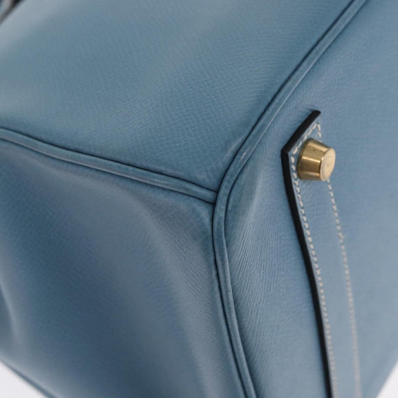 HERMES Birkin 35 Hand Bag Epsom Embossed Light Blue Gold Auth 156385SM