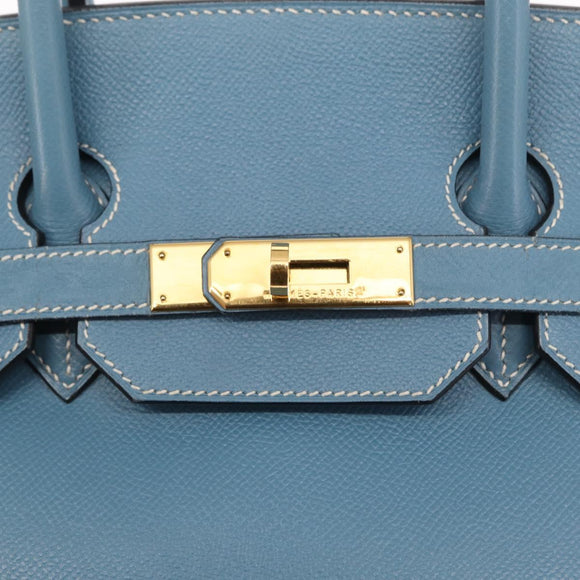 HERMES Birkin 35 Hand Bag Epsom Embossed Light Blue Gold Auth 156385SM