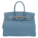 HERMES Birkin 35 Hand Bag Epsom Embossed Light Blue Gold Auth 156385SM-2