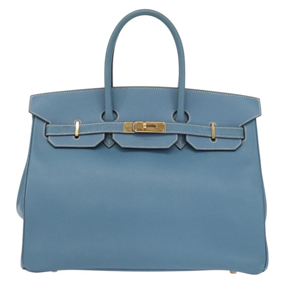 HERMES Birkin 35 Hand Bag Epsom Embossed Light Blue Gold Auth 156385SM