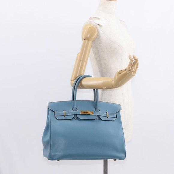 HERMES Birkin 35 Handtasche Epsom geprägt Hellblau Gold Auth 156385SM