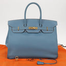 HERMES Birkin 35 Hand Bag Epsom Embossed Light Blue Gold Auth 156385SM-27