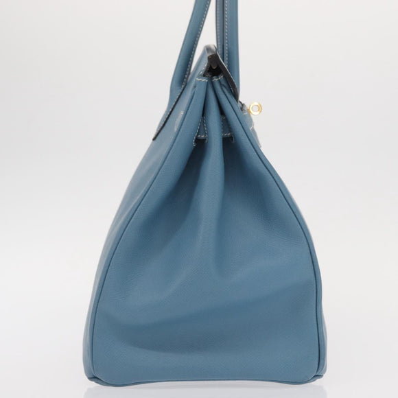 HERMES Birkin 35 Hand Bag Epsom Embossed Light Blue Gold Auth 156385SM