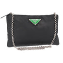 PRADA Chain Shoulder Bag Nylon Black Silver Auth 156386-1