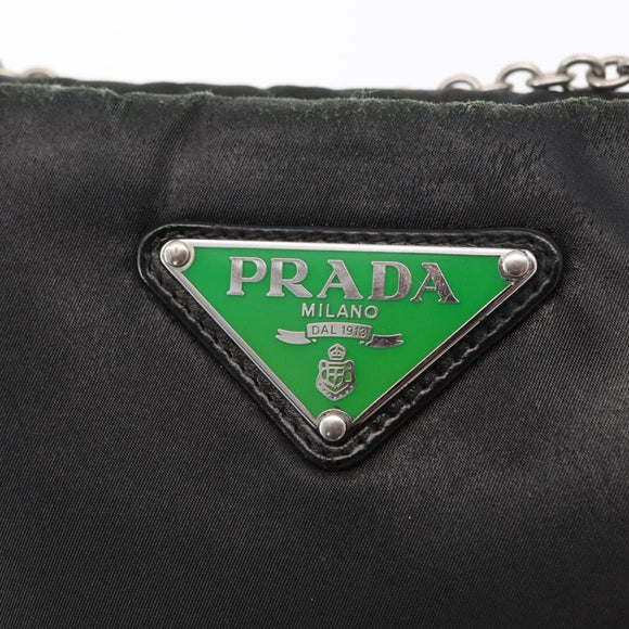 PRADA Chain Shoulder Bag Nylon Black Silver Auth 156386