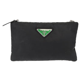 PRADA Chain Shoulder Bag Nylon Black Silver Auth 156386 - 0