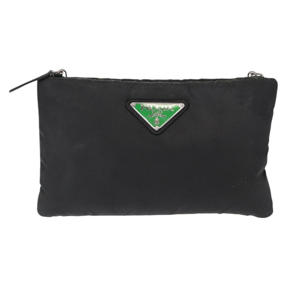 PRADA Chain Shoulder Bag Nylon Black Silver Auth 156386