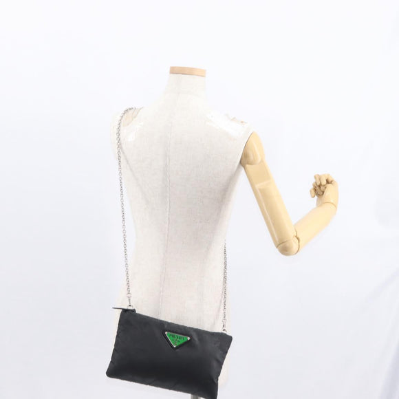 PRADA Chain Shoulder Bag Nylon Black Silver Auth 156386