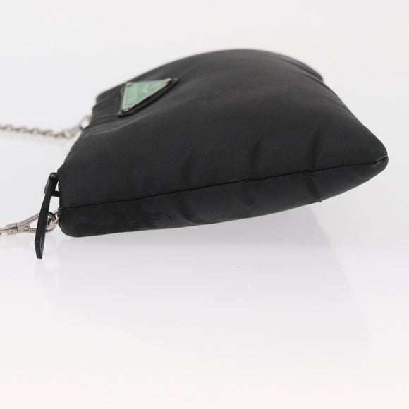 PRADA Chain Shoulder Bag Nylon Black Silver Auth 156386