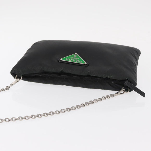PRADA Chain Shoulder Bag Nylon Black Silver Auth 156386