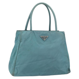 PRADA Hand Bag Nylon Blue Silver Auth 156387