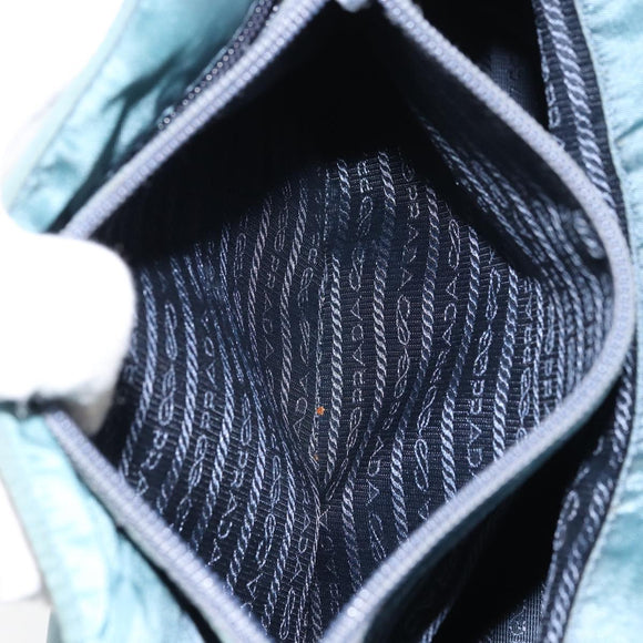 PRADA Hand Bag Nylon Blue Silver Auth 156387