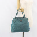 PRADA Hand Bag Nylon Blue Silver Auth 156387-25