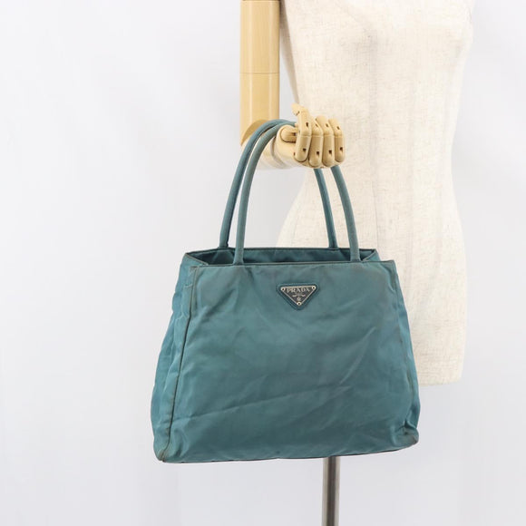 PRADA Hand Bag Nylon Blue Silver Auth 156387