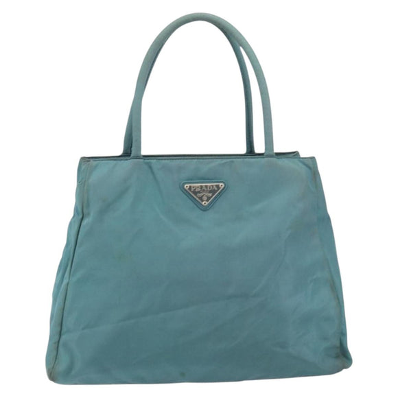 PRADA Hand Bag Nylon Blue Silver Auth 156387