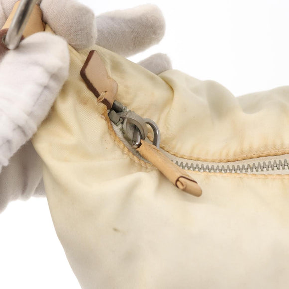 PRADA Shoulder Bag Nylon Beige Silver Auth 156388