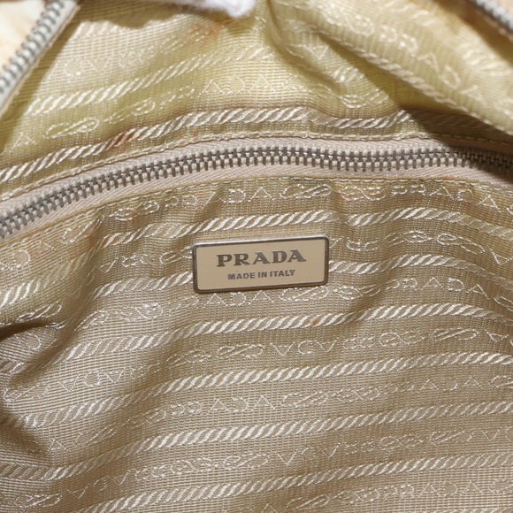 PRADA Shoulder Bag Nylon Beige Silver Auth 156388