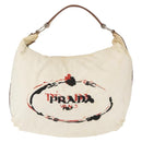 PRADA Shoulder Bag Nylon Beige Silver Auth 156388-13