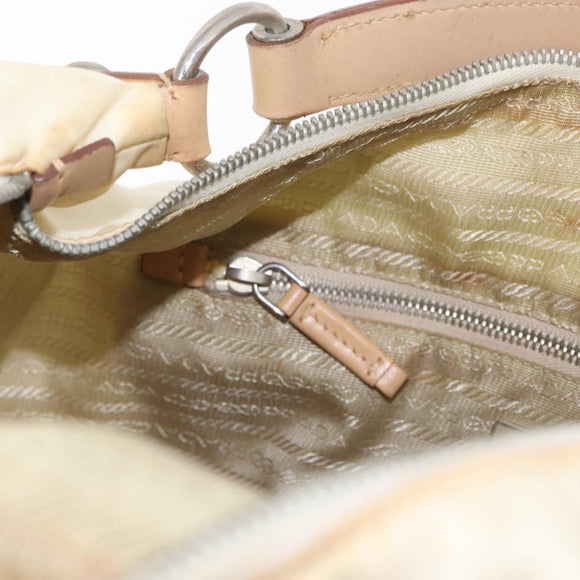 PRADA Shoulder Bag Nylon Beige Silver Auth 156388