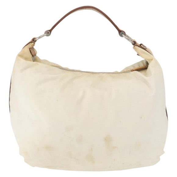 PRADA Shoulder Bag Nylon Beige Silver Auth 156388