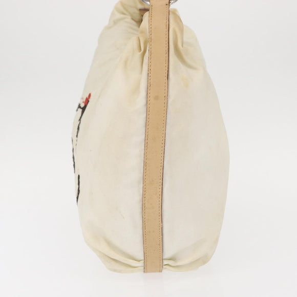 PRADA Shoulder Bag Nylon Beige Silver Auth 156388