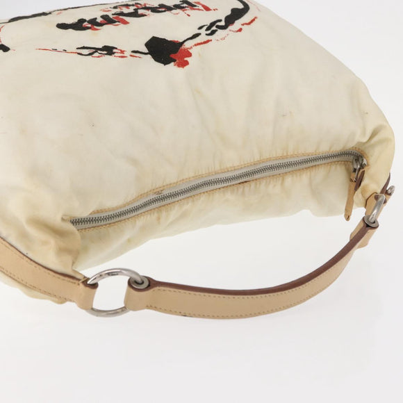 PRADA Shoulder Bag Nylon Beige Silver Auth 156388