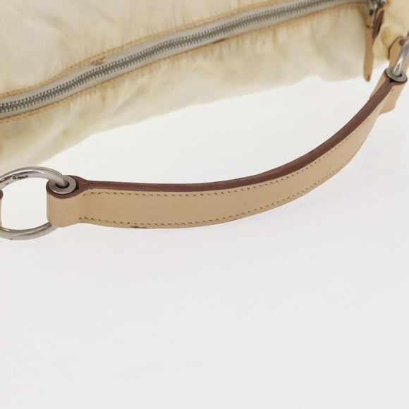 PRADA Shoulder Bag Nylon Beige Silver Auth 156388